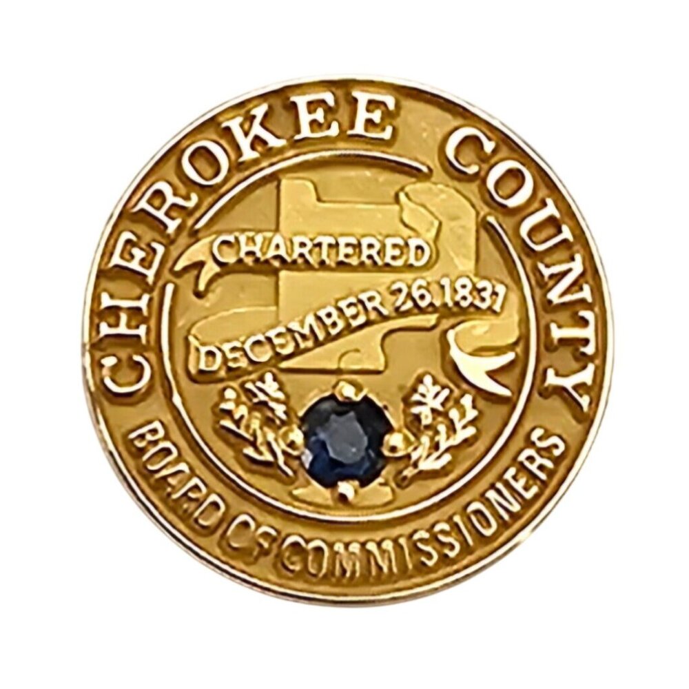 10K Gold Cherokee County Board of Commissioners Lapel Tie Pin Blue Stone
